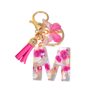 Pendent roz Rose de 5 cm Cheie din rășină cu inițiale și flori Ornament decorativ pentru geantă rucsac cadou pentru femei 10