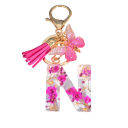 Pendent roz Rose de 5 cm Cheie din rășină cu inițiale și flori Ornament decorativ pentru geantă rucsac cadou pentru femei 11