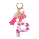 Pendent roz Rose de 5 cm Cheie din rășină cu inițiale și flori Ornament decorativ pentru geantă rucsac cadou pentru femei 13
