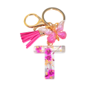 Pendent roz Rose de 5 cm Cheie din rășină cu inițiale și flori Ornament decorativ pentru geantă rucsac cadou pentru femei 17