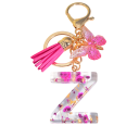 Pendent roz Rose de 5 cm Cheie din rășină cu inițiale și flori Ornament decorativ pentru geantă rucsac cadou pentru femei 23