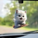 Pendente 2D para carro Decoração suspensa com corrente Animal realista em forma de gato Adorno para espelho retrovisor Presente para amantes de gatos 2