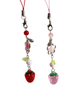 Pendente a forma di fragola per telefono Pendente decorativo per chiavi con perline e fiore Collana fruttata carina per cellulare borsa 1