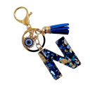 Pendente para chaves 4 cm Chaveiro de resina Iniciais azuis e olho protetor Adorno decorativo para mala mochila Presente para mulheres 14