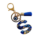 Pendente para chaves 4 cm Chaveiro de resina Iniciais azuis e olho protetor Adorno decorativo para mala mochila Presente para mulheres 19