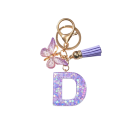 Pendente para chaves 4 cm Chaveiro de resina Iniciais roxas e borboleta Adorno decorativo para mala mochila Presente para mulheres 5
