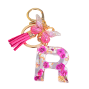 Pendente rosa para chaves 5 cm Chaveiro de resina com iniciais e flores Adorno decorativo para bolsa mochila presente para mulheres 15