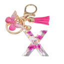 Pendente rosa para chaves 5 cm Chaveiro de resina com iniciais e flores Adorno decorativo para bolsa mochila presente para mulheres 21