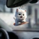 Pendentif 2D pour voiture Décoration suspendue avec chaîne Animal réaliste en forme de chat Ornement pour rétroviseur Cadeau pour les amoureux des chats 1