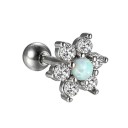Pendiente pequeño para mujer con varilla y cierre esférico Decorado con circonitas Metal de bisutería Motivos de flores, hojas y arcos de piedras 26