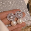 Pendientes colgantes de mujer con perla y circonitas 2