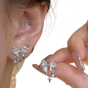 Pendientes de circonita con lazo Y2K para mujeres Aleación de zinc Joyería de moda para chicas fiesta, boda, cumpleaños, aniversario, uso diario 7