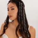Péndulo para el cabello 28 cm Cadena para el cabello con perlas y estrella Aleación y perlas Elegante adorno capilar para trenzas y cabellos 8
