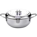 Pentola giapponese per tempura 2,2 l in acciaio inossidabile con termometro e coperchio da 21 cm Padella da cucina per frittura adatta per induzione 1