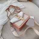 Pequena bolsa crossbody feminina com aba Fecho dourado com corrente Alça com corrente e alça larga de tecido Couro PU 20 x 15 x 7 cm Para a cidade 3