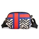 Pequena bolsa de senhora crossbody com estampado Vários compartimentos com fecho Alça larga com fivela metálica e mosquetões Nylon e poliéster 17 x 3