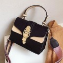 Pequena bolsa de senhora crossbody para levar à mão ou ao ombro Alça riscada larga Aba com fivela dourada Couro PU e poliéster 20 x 14 1