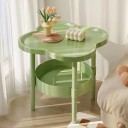 Pequeña mesa auxiliar y de noche 37 x 37 x 48 cm Con superficie en forma de trébol con borde elevado Compartimento inferior redondo para libros 11