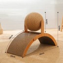 Pequeno arranhador de madeira para gatos com superfície curva e bola de sisal 35x15x26 cm Brinquedo divertido Arranhar e escalar Proteção de móveis 6