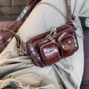 Pequeño bolso de hombro para mujer con patrón en relieve de piel de serpiente Dos bolsillos frontales con cremallera Correa y cadena 2