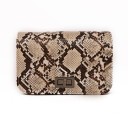 Pequeño bolso de mujer con patrón de serpiente. Elegante y compacta bolsa de cuero sintético con solapa y cierre metálico giratorio 18 x 13 x 5 1