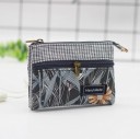 Pequeno estojo de maquilhagem feminino para pequenos objetos com dois fechos éclair Padrão floral Parte superior de xadrez fino 3