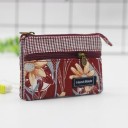 Pequeno estojo de maquilhagem feminino para pequenos objetos com dois fechos éclair Padrão floral Parte superior de xadrez fino 1