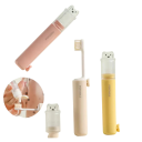 Periuță de dinți pliabilă de călătorie 2 în 1 cu husă pentru pastă de dinți 14,8 x 2,6 cm Motiv cu ursuleț Tubă de stoarcere Set compact de igienă 1