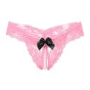 Perizoma erotico da donna in pizzo fine con taglio e una serie di perline bianche Fiocco a contrasto Nylon e spandex Vita 56 fino a 80 cm 3