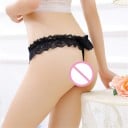 Perizoma erotico da donna in pizzo fine con taglio e una serie di perline bianche Fiocco a contrasto Nylon e spandex Vita 56 fino a 80 cm 6