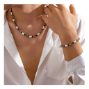 Perlenarmband-Set 18+5 cm und Halskette 45+7 cm Vintage Afrikanische Unisex Schmuckstücke aus Legierung Stilvolles Ethno Accessoire 6