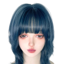 Peruca sintética azul com franja Lolita anime cosplay curta lisa volumosa de comprimento médio fibra de alta temperatura peruca para uso diário festa 3