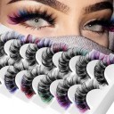 Pestañas postizas coloridas, 7 pares, pestañas postizas gruesas y onduladas, pestañas adhesivas distintivas de arcoíris 2