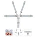 Pětibodové bezpečnostní popruhy do dětské jídelní židličky Šedé nastavitelné pásy Délka 23,5 až 35 cm Šířka 3,2 cm Plastová spona 3