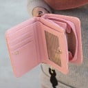 Petit portefeuille pour femmes avec fermeture éclair et chat à pois Porte-clés en forme de chat Compartiments pour cartes et fenêtre 10