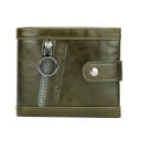 Petit portefeuille pour femmes en cuir véritable Poche zippée à l'avant avec un anneau en métal Fermeture à pression avec un bouton 4