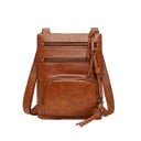 Petit sac à bandoulière pour femme, coupe plate avec plusieurs poches zippées et longues tirettes en cuir PU et polyester 16,5 x 2,5 x 21 cm 2
