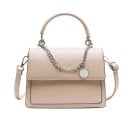 Petit sac à main pour femme à porter à la main ou à l'épaule avec rabat et anse supérieure Chaîne décorative argentée avec pendentif rond 3
