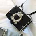 Petit sac à main pour femmes en simili cuir Broche décorative avec pierres et perles Poignée et bandoulière Bordure contrastée 18 x 13 x 8 cm 2