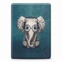 Petrolej flip cover 6 tommer til Kindle 10. generation 2019 med sød elefant i briller og høretelefoner med rem og folie 1