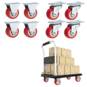 Pevná nábytková kolečka 38×17 mm, výška 5 cm, montážní deska 45×35 mm, červené kolo, pro skříňky, vozíky a lehký nábytek 2