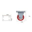 Pevná nábytková kolečka 38×17 mm, výška 5 cm, montážní deska 45×35 mm, červené kolo, pro skříňky, vozíky a lehký nábytek 6