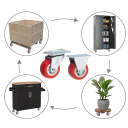 Pevná otočná nábytková kolečka 38×17 mm, výška 5 cm, montážní deska 45×35 mm, červené kolo, pro lehký nábytek a vozíky 6