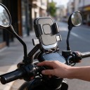 Phone Holder for Motorcycle and Scooter Mirror with Quick Lock Rotatable 360° Ball Joint for Phones 4.7–7.1 Inches 10 x 12 x 3 cm Plastic 5