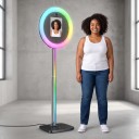 Photomaton portable pour iPad Q1 avec lumière RGB circulaire Cadres pour iPad de 10,2 à 13" Déclencheur Bluetooth et télécommande Grise 4
