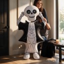 Φουσκωτή Διακόσμηση Halloween Κόκαλο Στεκόμενος Μπαλόνι 122 x 64 x 35 εκ. Κόκαλο Με Μαύρη Κάπα Λευκό και Μαύρο Για Πάρτι Halloween 3