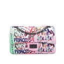 Piccola borsa a tracolla da donna in pelle sintetica trapuntata con patta Catena a spalla Chiusura a scatto rotante Stampa graffiti 4