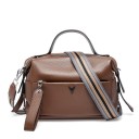 Piccola borsa in pelle da donna a mano e a spalla Forma a valigetta Tasca frontale con zip Ampia tracolla a righe 25 x 19 x 11,5 cm 3