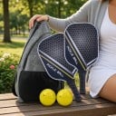 Pickleball Paddle Set with Balls and Shoulder Bag 40 x 20 x 1.4 cm Graphite Carbon Fibre Dark with Yellow Stripe Lightweight Rackets 3