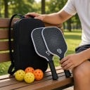 Pickleball sæt med ketsjere og bolde samt taske 40 x 20 x 1,4 cm Letvægts ketsjere af grafitkarbon Sorte med hvidt mønster Til indendørs og udendørs 3